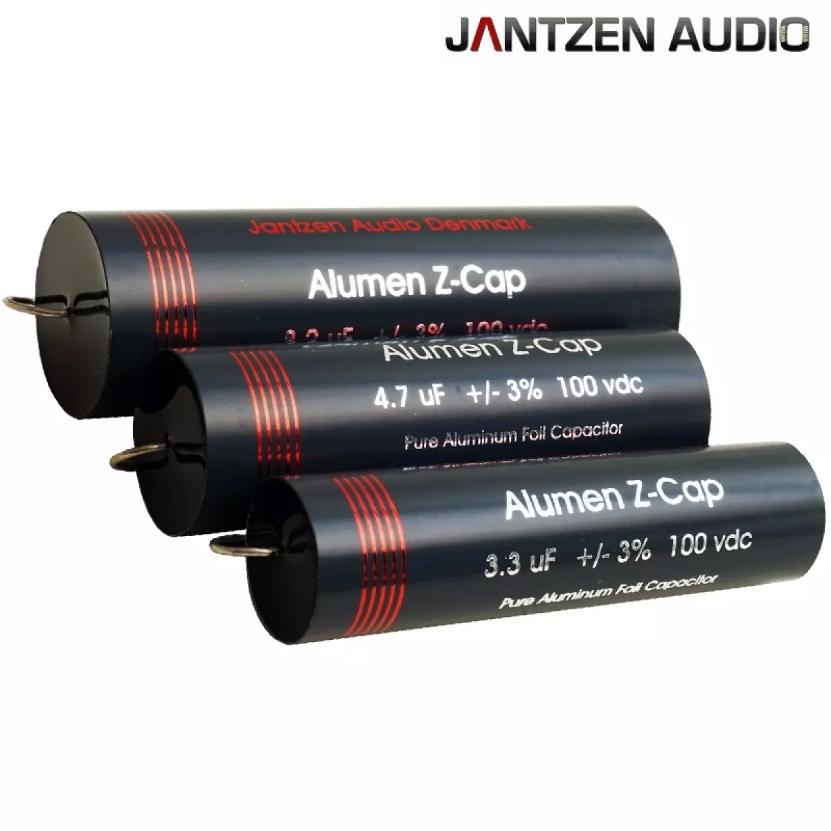 Jantzen Alumen Z-Cap Al Foil 3,30µF 100VDC 5% PPT dia-26 / 96mm. hor., Selvbygg, Jantzen Audio, 001-7035