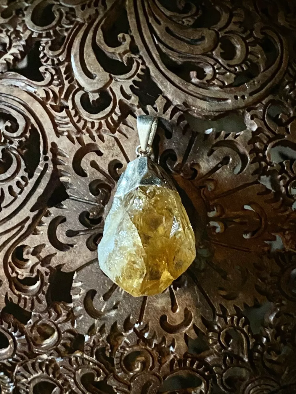 Rå citrin anheng - sølvfarget, 7072052101571, 102943, Krystaller & smykker, Krystallsmykker