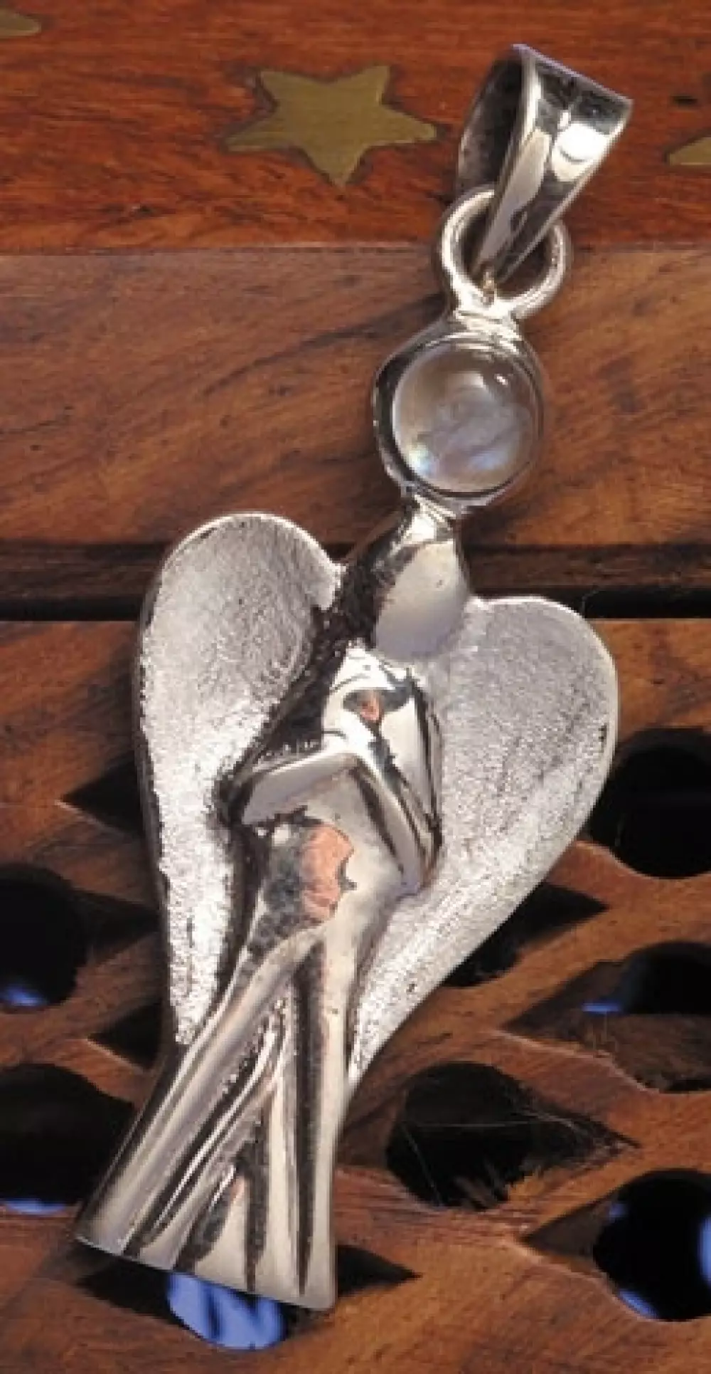 Skytsengel anheng i sølv med månestein - 36 mm, Krystaller & smykker, Andre smykker