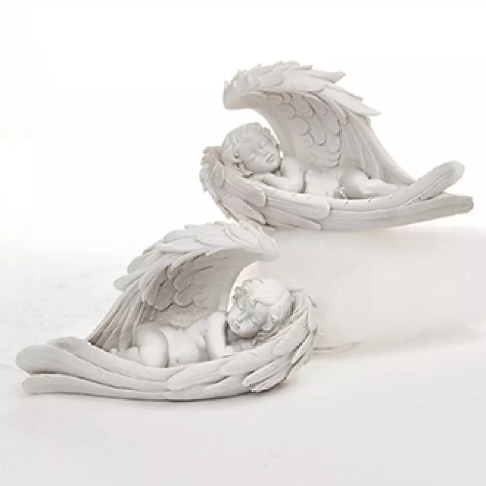 Sovende engel i vinge - 10x19cm, Hjem & interiør, Statuer & figurer