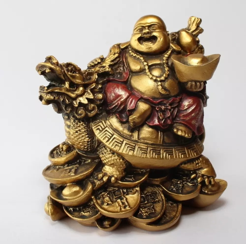 Feng Shui - Happy buddha og overflods-skilpadde (prosperity turtle), Hjem & interiør, Statuer & figurer