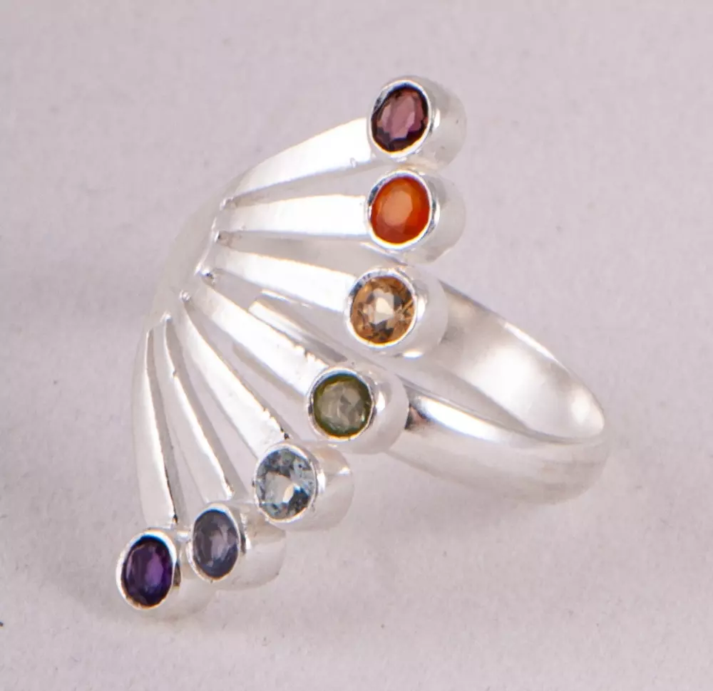 Chakra-ring vingeformet med stein, Krystaller & smykker, Andre smykker, 925 sølv med krystaller