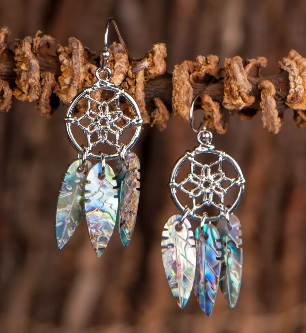 Øredobber - drømmefanger med Pauaskjell Dreamcatcher Earrings E-408 4250209847982 Krystaller & smykker Andre smykker