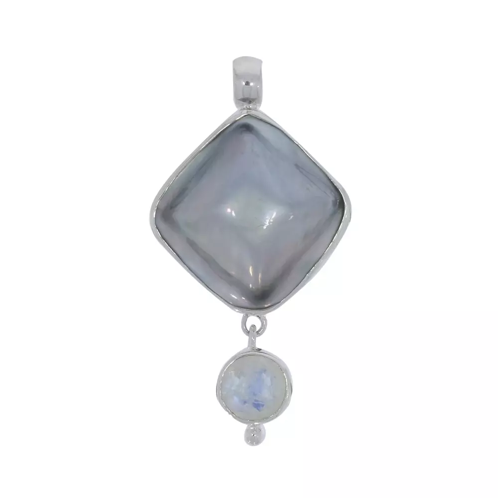Anheng - mabe-perle og hvit labradoritt i sølv, Krystaller & smykker, Andre smykker