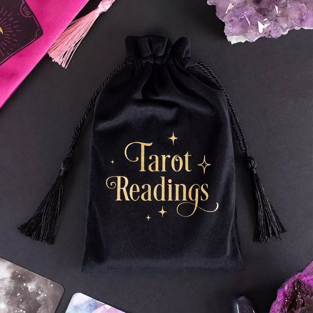 Tarot Readings tarotpose med snor BLACK TAROT READINGS DRAWSTRING POUCH FT_51030 5056131113725 Tarot & orakel Tilbehør