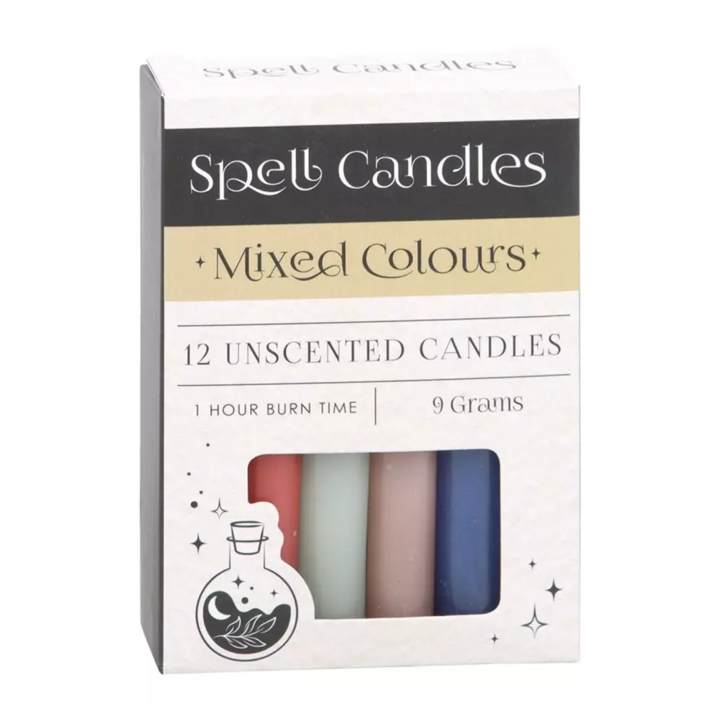 12 assorterte spell-stearinlys, for ulike formål, enkel stearinlysmagi, intensjon og visualisering, Herbal Magick-serien, solid farge, 1-times brennetid, parafinvoks, fargevariasjon mellom batcher. , Spell candles/vokslys - mix, Hjem & interiør, Interiør, 12 lys, H11,5cm D1cm