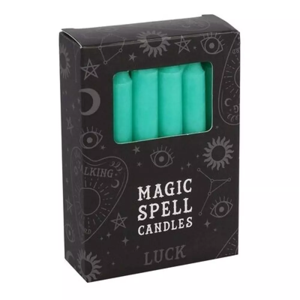 Spell candles/vokslys grønn - Luck, 5055581695676, 1950038171, Hjem & interiør, Interiør, 12 stk H 11,5cm D 1cm