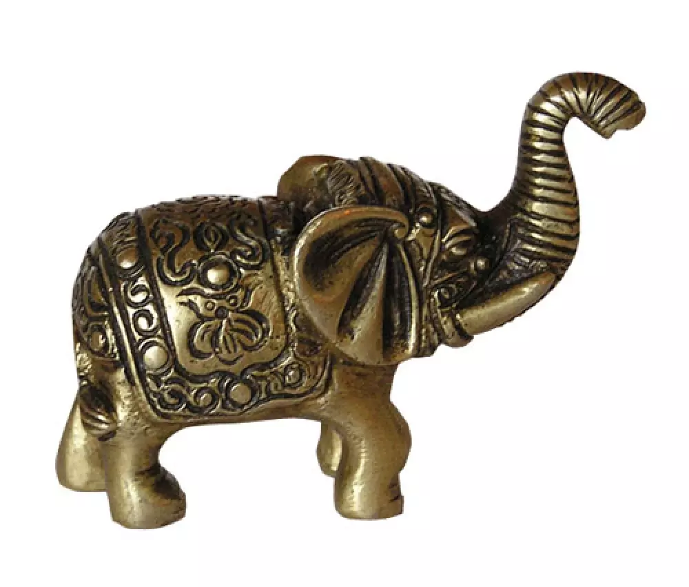 Liten baby-elefant i messing med inngravering, Hjem & interiør, Statuer & figurer