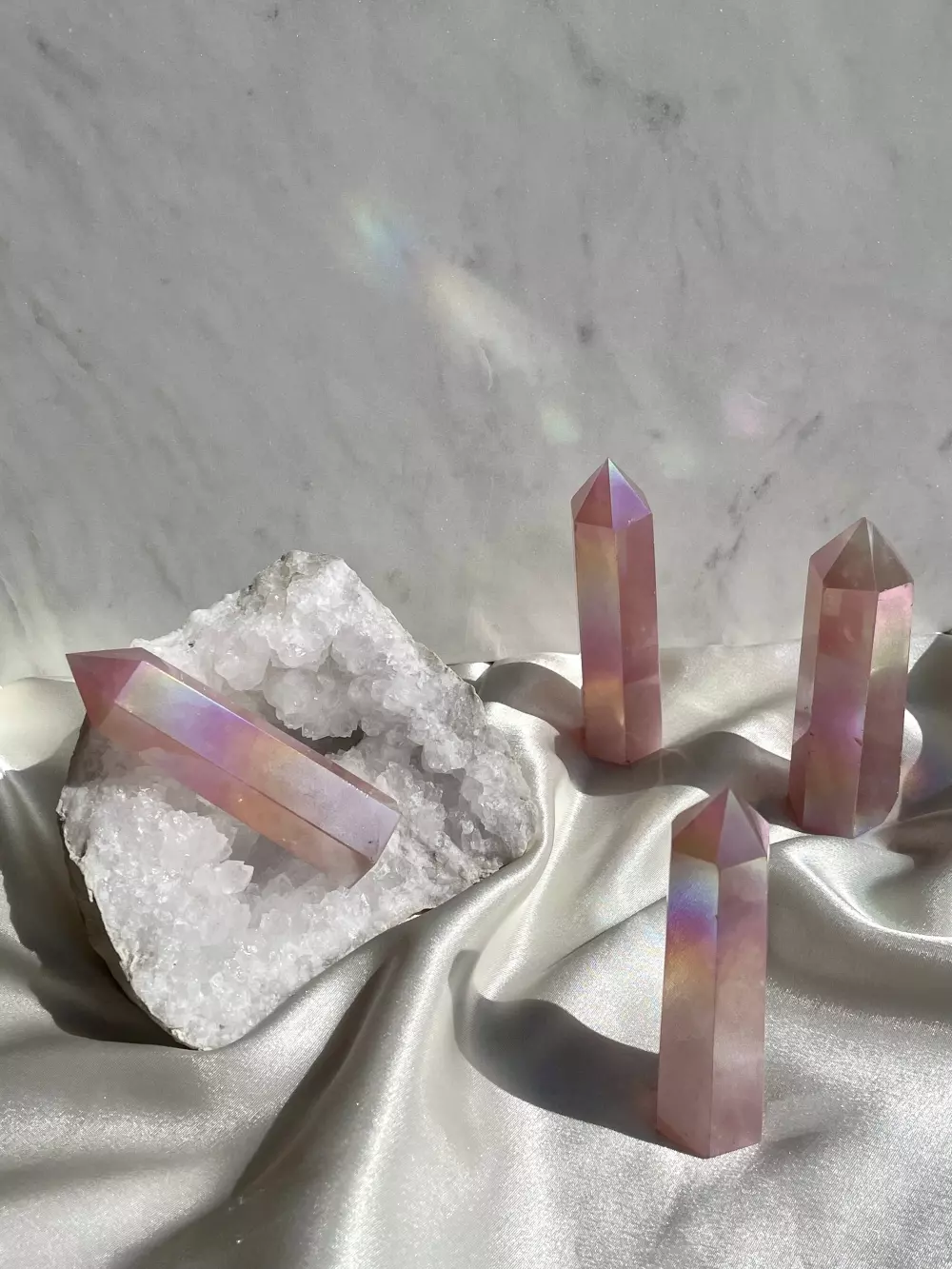 Krystalltårn - Rosenkvarts aura 8-10 cm, 5756900304117, 1950039188, Krystaller & smykker, Krystaller