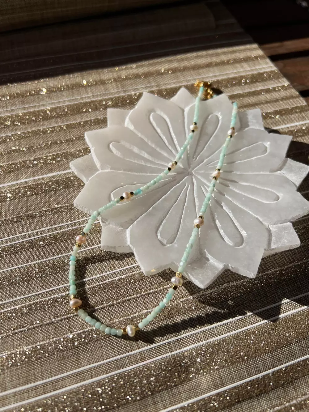 Krystallkjede - akvamarin med ferskvannsperler, Krystaller & smykker, Andre smykker, Hebei Bestone Jewelry Co., Ltd., 3-4mm