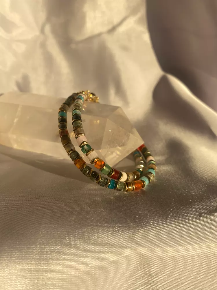Krystallarmbånd - Labradorite med gullhjerte, Krystaller & smykker, Krystallsmykker, Hebei Bestone Jewelry Co., Ltd., 3-4 mm fasettert