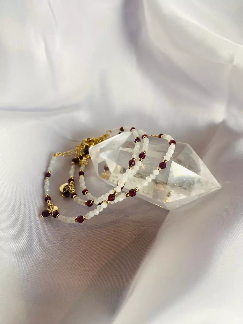 Krystallarmbånd - Månestein og granat, Krystaller & smykker, Krystallsmykker, Hebei Bestone Jewelry Co., Ltd., 2,5mm