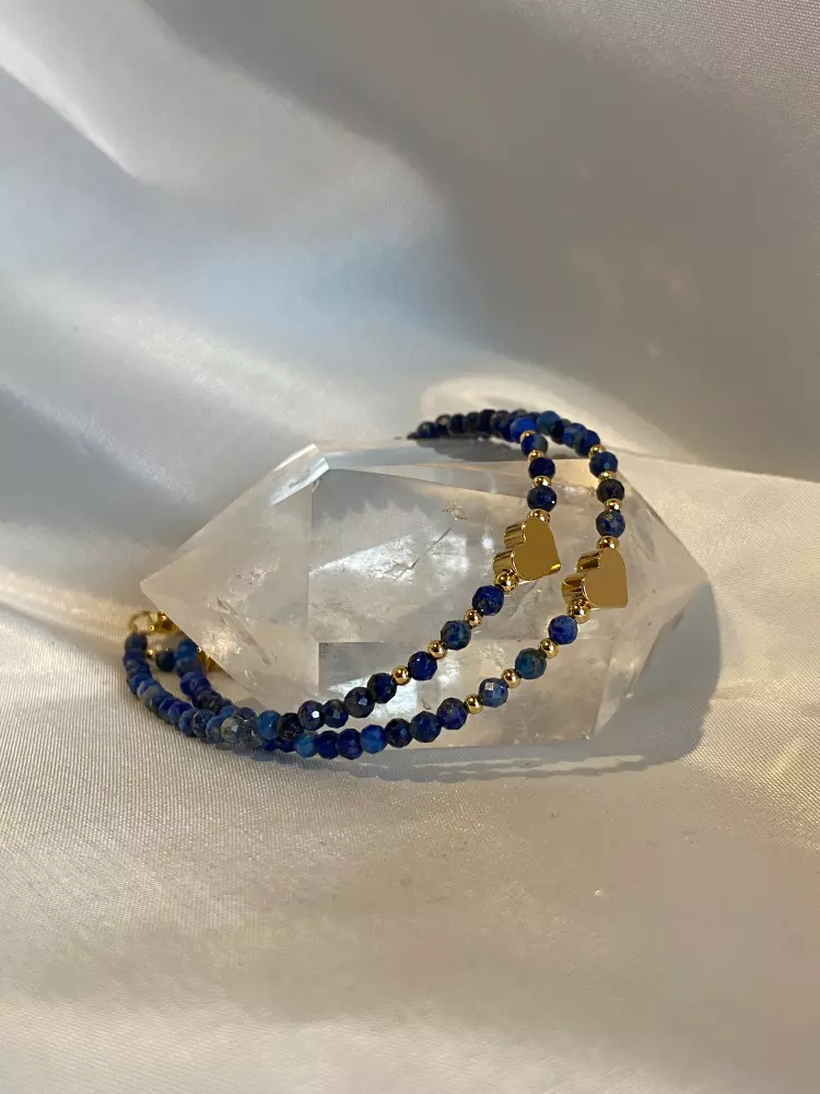 Krystallarmbånd - Lapis Lazuli med gullhjerte, Krystaller & smykker, Krystallsmykker, Hebei Bestone Jewelry Co., Ltd., 3-4 mm fasettert
