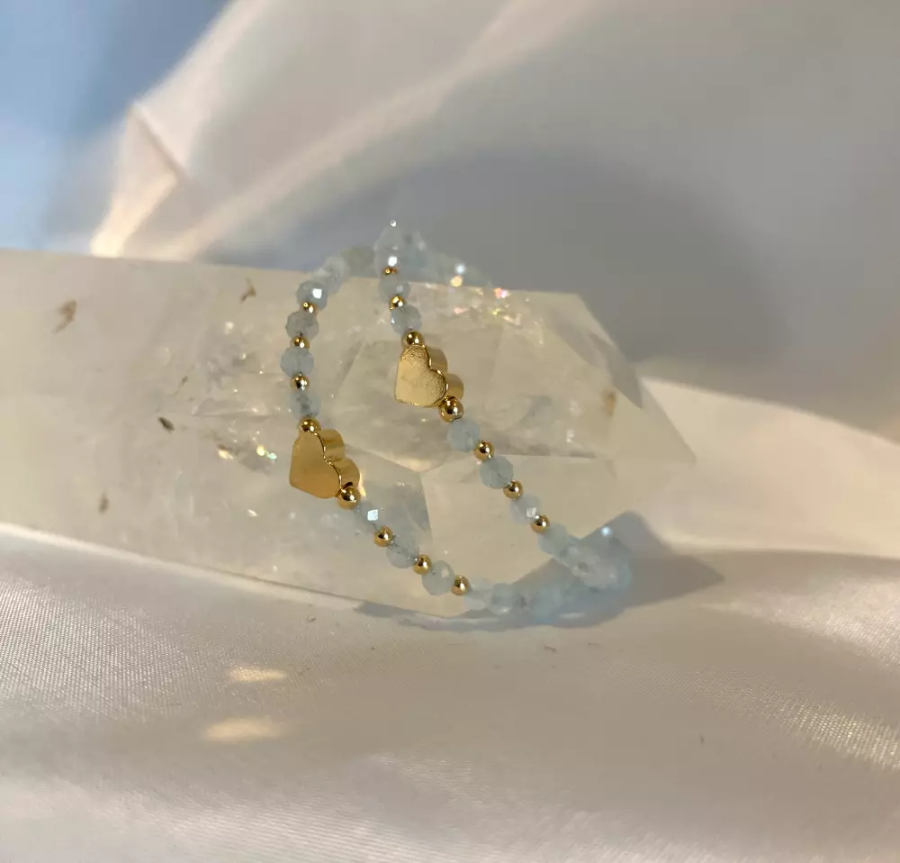 Krystallarmbånd - Akvamarin med gullhjerte, Krystaller & smykker, Krystallsmykker, Hebei Bestone Jewelry Co., Ltd., 3-4 mm fasettert