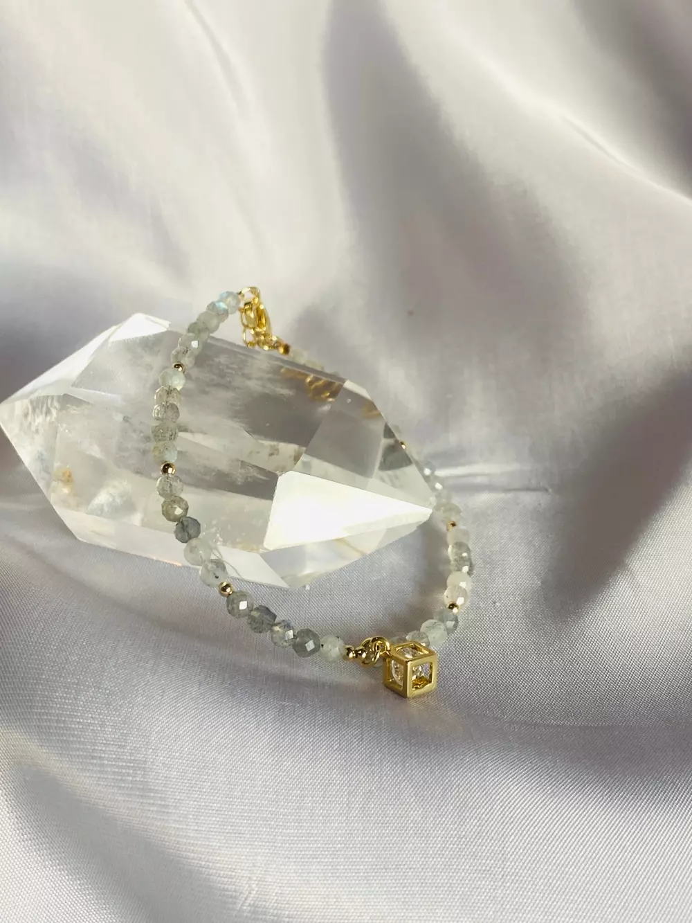 Krystallarmbånd - Labradoritt med kube - fasettert, Krystaller & smykker, Krystallsmykker, Hebei Bestone Jewelry Co., Ltd., 3mm fasettert
