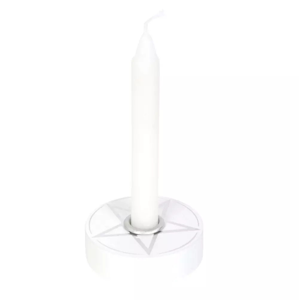 Spell candle holder - pentagram hvit