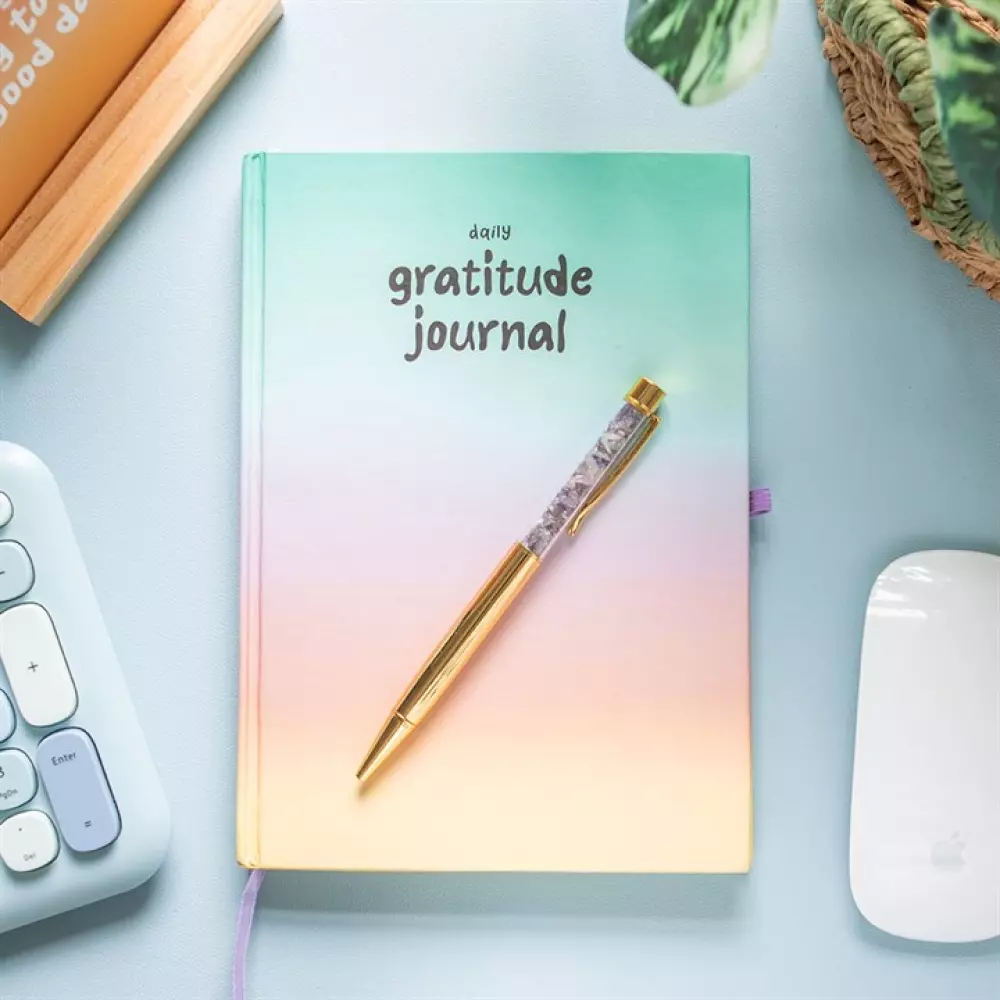 notatbok, takknemlighetsjournal, journal, daglig takknemlighet, positiv energi, ametystpenn, manifestasjon, personlig vekst, selvrefleksjon, mindfulness, Notatbok - Gratitude med ametystpen, Bøker, Diverse