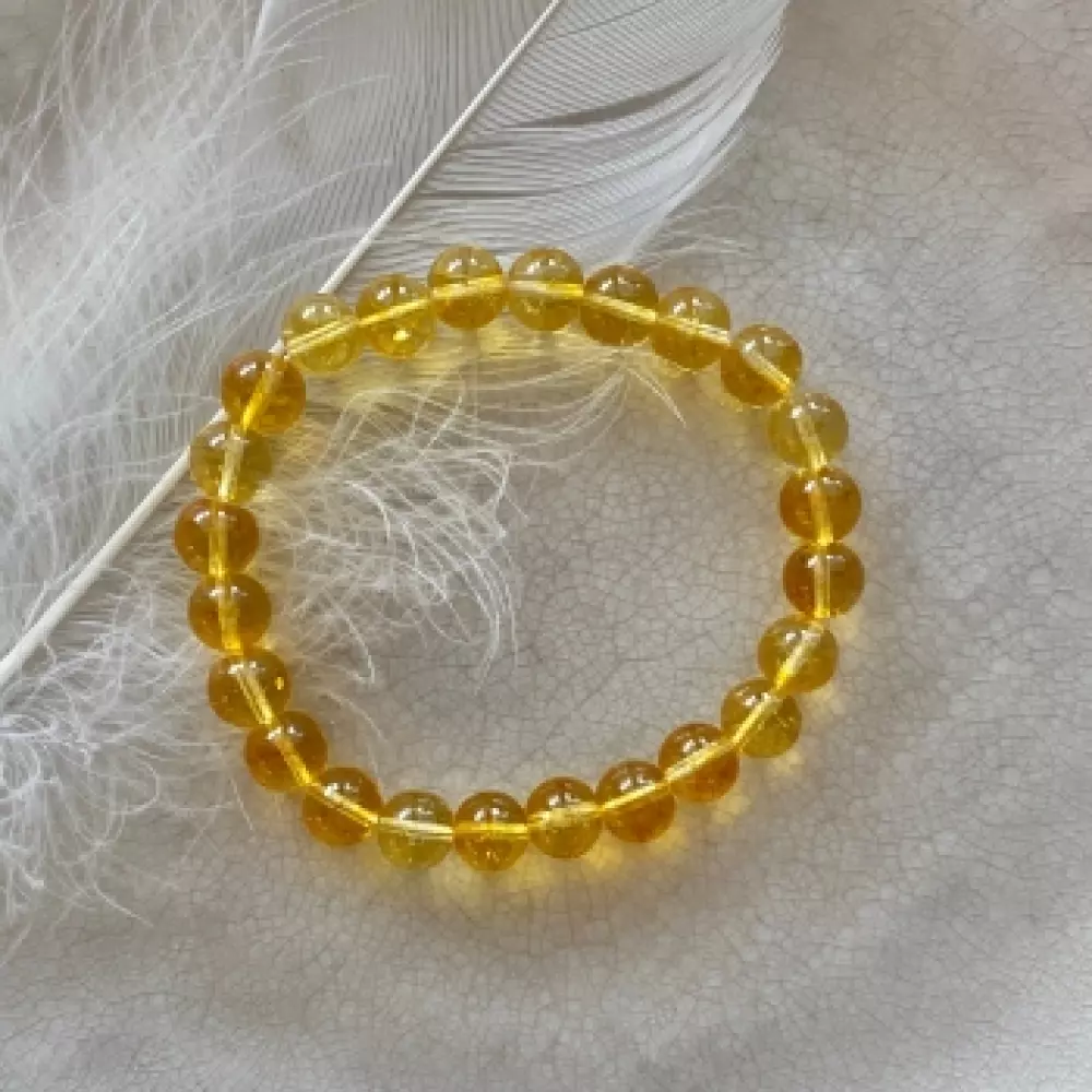 Citrin, solar plexus, manifestasjon, overflod, positiv energi, selvtillit, kreativitet, vitalitet, rikdom, optimisme, Armbånd - Citrin farget - 8mm - M/L, Krystaller & smykker, Krystallsmykker, 19 cm