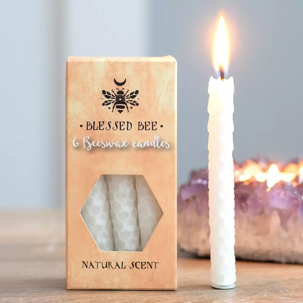 Spell candles/Bivoks-lys naturlig - Happiness PACK OF 6 WHITE BEESWAX SPELL CANDLES 5056131105126 Hjem & interiør Interiør