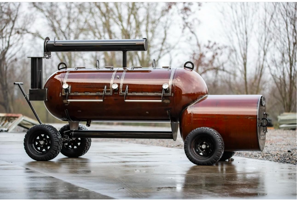 Barbecue smoker, BBQ, Proffkjøkken, Største grill, brisket, restaurantgrill, Primitive Pits 250 Gallon Smoker, Wagon Package, 1800699420, Primitive Pits, Top racks, water pan shelf, extra thermometers