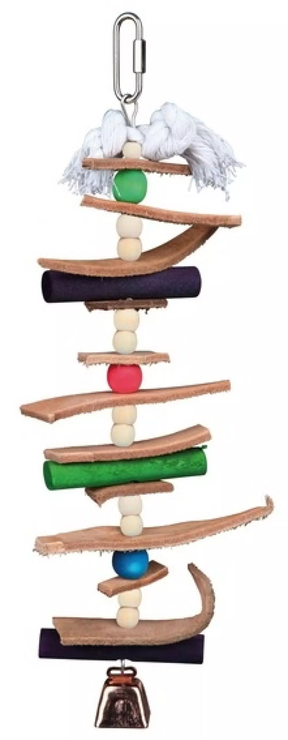 Fugleleke fargeglad med perler, 4011905589848, Fugleutstyr, Undulatutstyr, Eldorado, Træ legetøj med læder & perler, 28 cm, Fargeglad