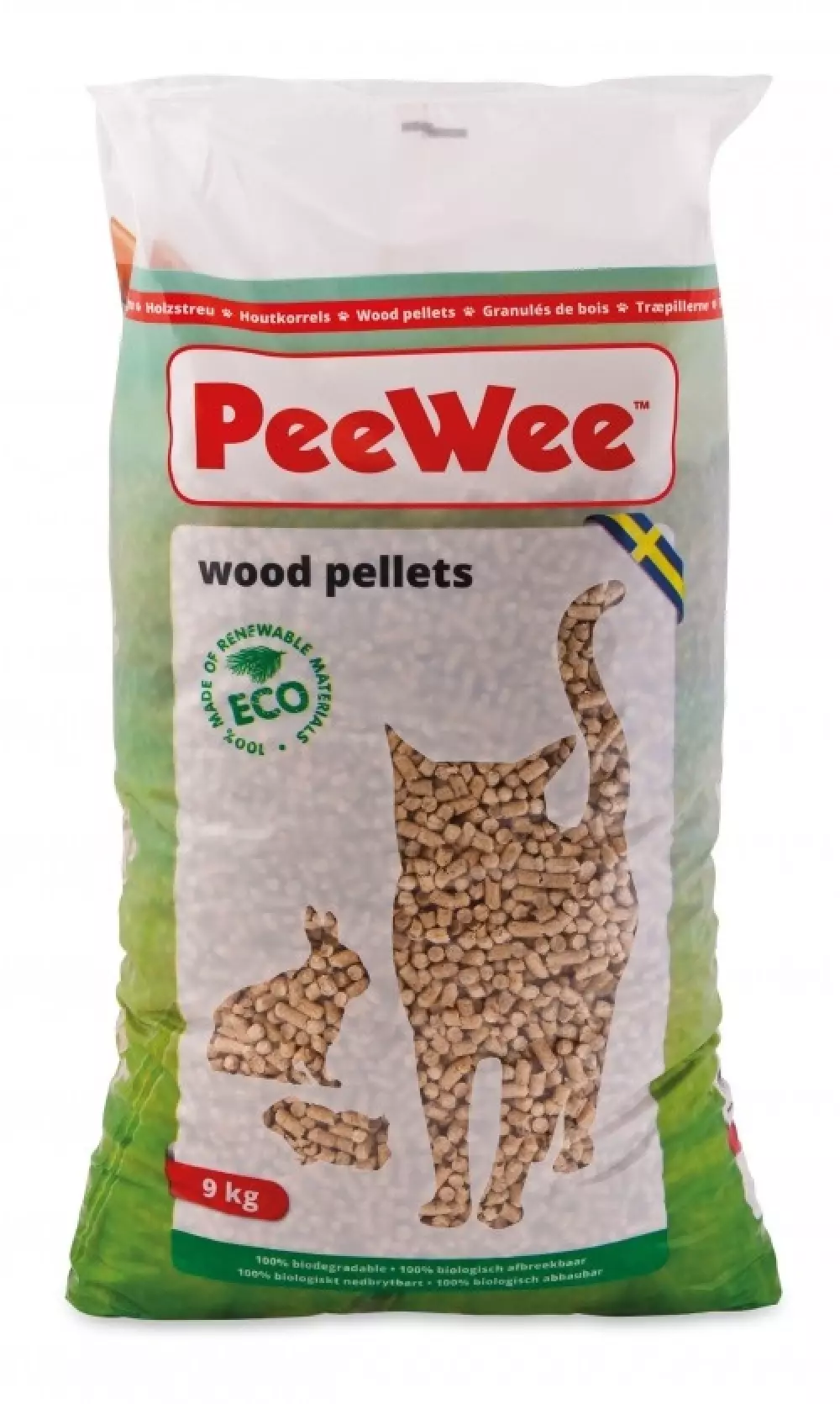 PeeWee pellets, 14liter/9kg, 8718885080285, Katteutstyr, Kattesand og Pellets, Pee Wee, Imazo AB, 'PEEWEE ECO TRÄSTRÖ 9KG 90 ST/PALL