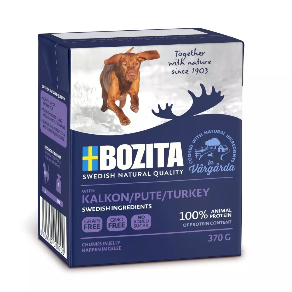 Bozita våtfor til hund biter i gele m/kalkun 370gr, 7300330042613, Hundemat, Robur-Bozita, Bozita/Robur, Imazo AB, 'BOZITA NATURALS TURKEY 370GR 6-PACK TETRA
