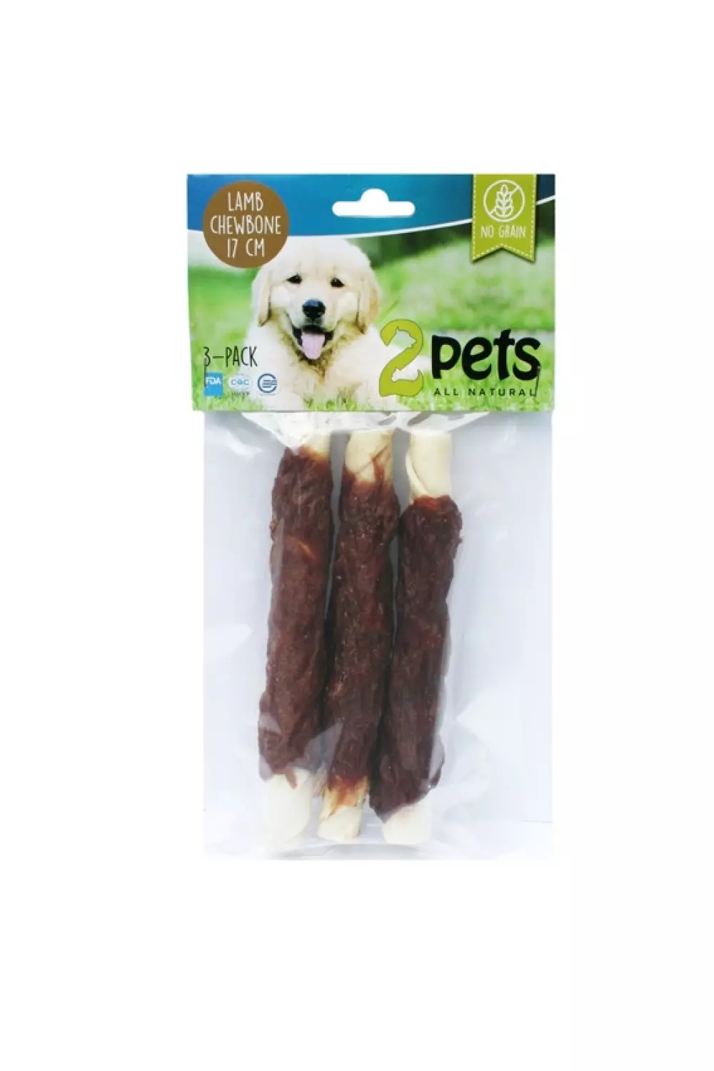 2pets tyggepinner m/ lam 17cm, 3-pack, 7330001017022, Hundeutstyr, Hundegodbiter og Tygg, 2 Pets, Trixie AB, 2pets Tuggrulle m lamm 17cm 3-pack, 140g