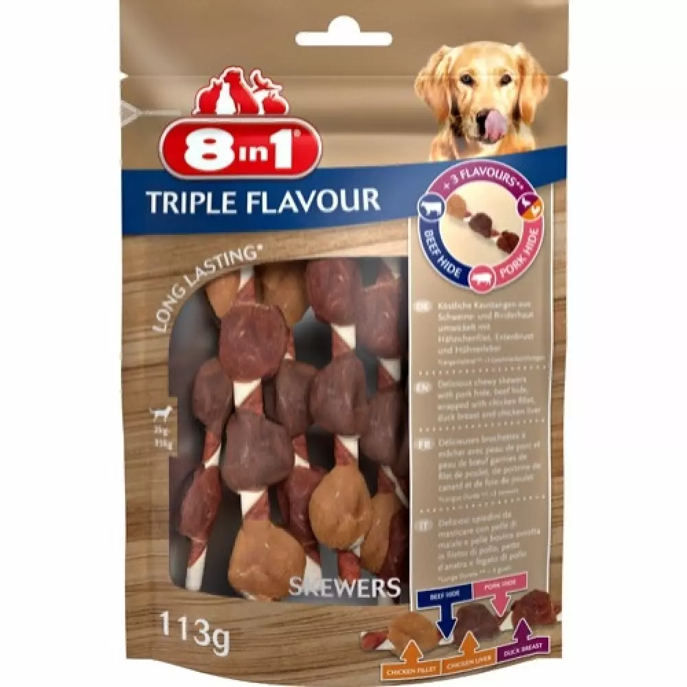 8in1 Delights Triple Flavour Skewers, 4048422144632, Hundeutstyr, Hundegodbiter og Tygg, 8in1, Eldorado, 8in1 Triple Flavour skewers 6 stk