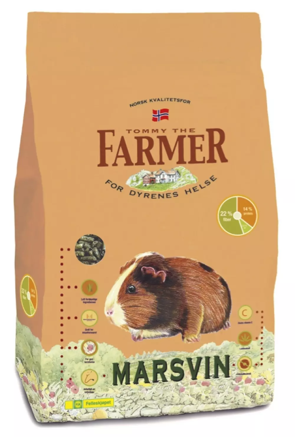 marsvinmat, marsvinpellets, farmer marsvinpellets, Farmer Marsvinfor voksen 2,5kg, 7050421010341, x Gnager, Høy, FELLESKJØPET AGRI SA