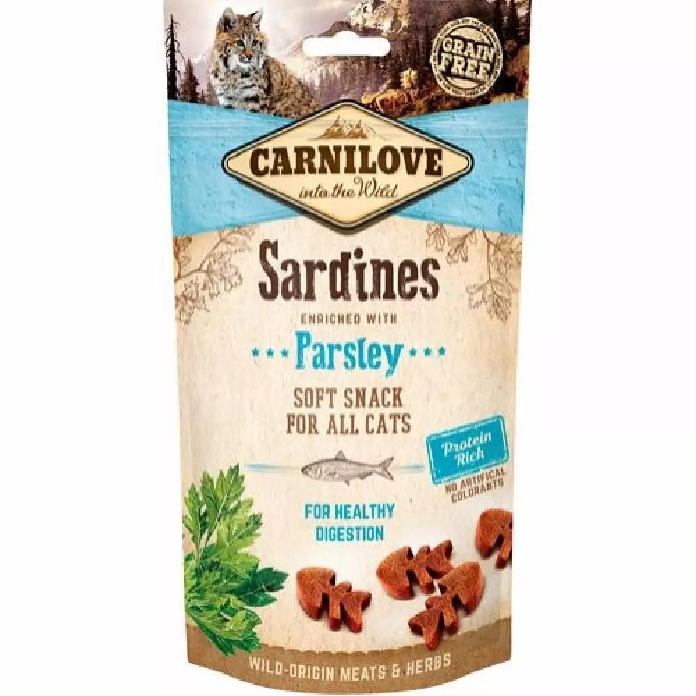 Carnilove soft snack sardin 50g, 8595602527236, Katteutstyr, Kattegodbiter, Carnilove, Eldorado, Carnilove Cat Semi Moist Snack Sardine 50g