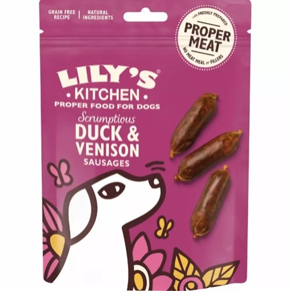 Lily`s Kitchen duck and venison sausages, 5060184249850, Hundeutstyr, Hundegodbiter og Tygg, Lily`s Kitchen, Eldorado, Lilys K. Scrumptious Duck and Venison Sausages 70g