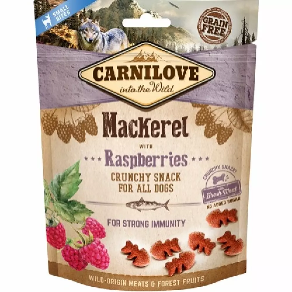 Carnilove Crunchy snack Makrell & bringebær, 8595602528875, Hundeutstyr, Hundegodbiter og Tygg, Carnilove, Eldorado, Carnilove Crunchy Snack Makrel 200g