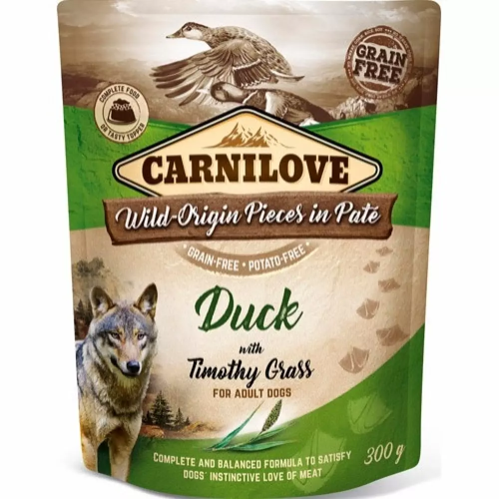 Carnilove pouch pate Duck with timotygrass, 8595602537723, Hundemat, Carnilove, Eldorado, Carnilove Pouch Pate Duck with Timothy Grass 300 g