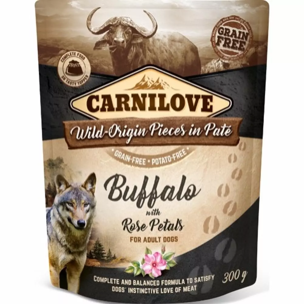 Carnilove pouch pate Buffalo with rose petals, 8595602537716, Hundemat, Carnilove, Eldorado, Carnilove Pouch Pate Buffalo with Rose Petals 300 g