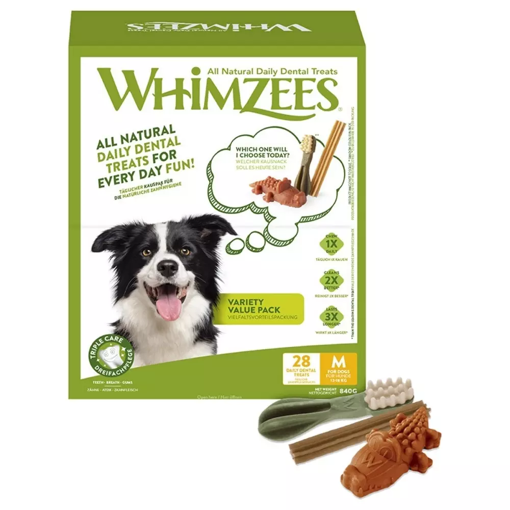 Whimzees Variety Value Box M, 8718627754986, Hundeutstyr, Hundegodbiter og Tygg, Whimzees, Eldorado, Whimzees Variety M, 28 stk, 840 g, box