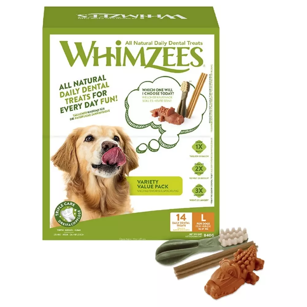 Whimzees Variety Value Box L, 8718627754993, Hundeutstyr, Hundegodbiter og Tygg, Whimzees, Eldorado, Whimzees Variety L, 14 stk, 840 g, box