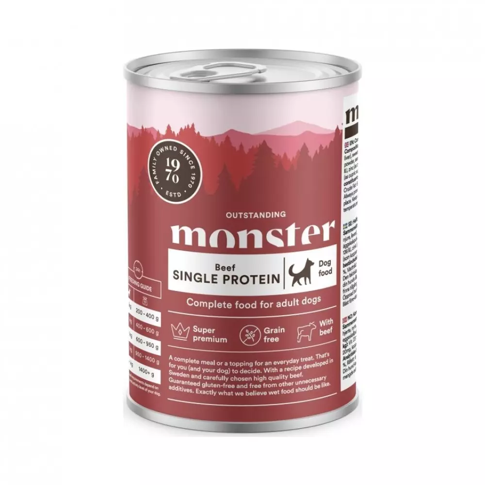 Monster Dog Adult Single Protein Beef Burk 400 g, 7350040124369, Hundemat, Monster, Tree of Pets AS, Monster Dog Adult Single Beef Can 400 g