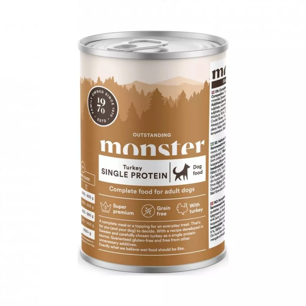 Monster Dog Adult Single Protein Turkey Burk 400 g, 7350040124383, Hundemat, Monster, Tree of Pets AS, Monster Dog Adult Single Turkey Can 400 g