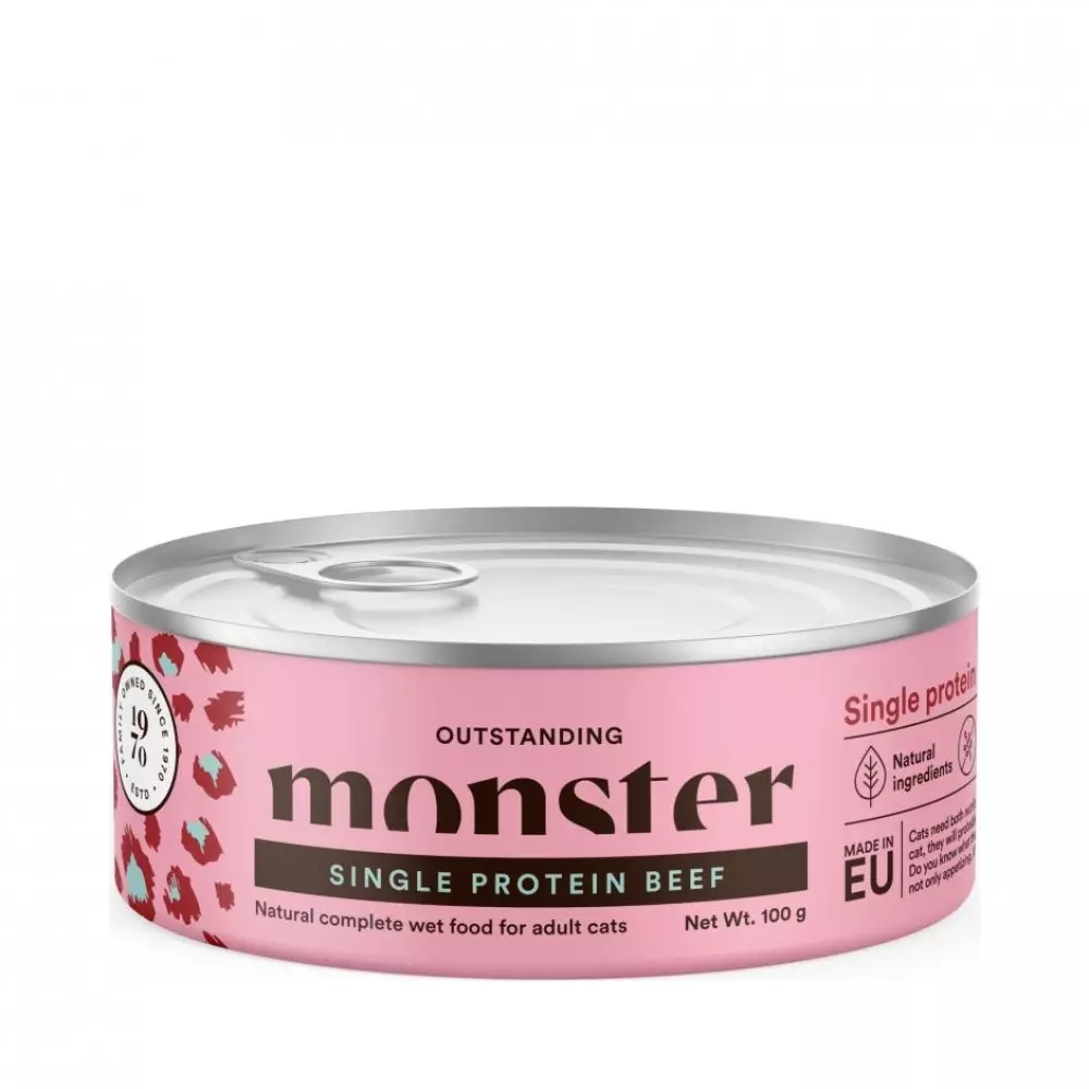 Monster Cat Adult Single Protein Beef Burk 100 g, 7350040124420, Kattemat, Monster, Tree of Pets AS, Monster Cat Adult Single Beef Can 100 g
