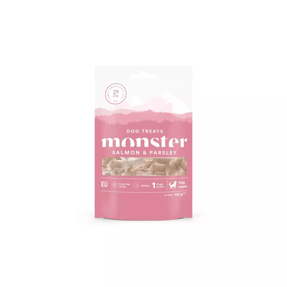 Monster Baked Treats All Breed Salmon 100 g, 7350040124987, Hundeutstyr, Hundegodbiter og Tygg, Monster, Tree of Pets AS, Monster Dog Treats Baked Salmon 100 g