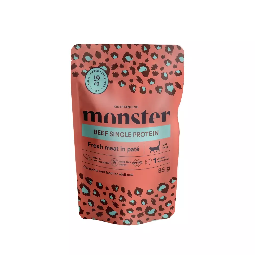 Monster Cat Pouches Adult Beef 85 g (8-pack), 7350040124888, Kattemat, Monster, Tree of Pets AS