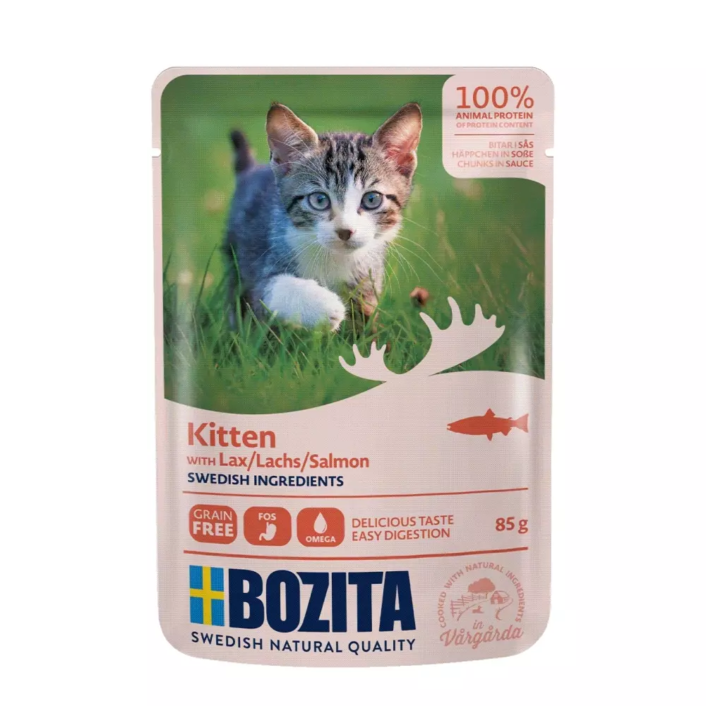 Bozita feline kitten pouch laks i saus, 7300330036216, Kattemat, Bozita, Bozita/Robur, Imazo AB, BOZITA FELINE KITTEN LAX I SÅS POUCH 85GR