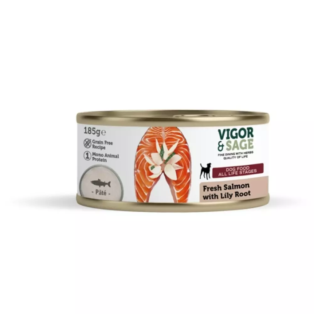 Vigor & Sage Fresh Salmon & Lily Root Hundemat - 12 x 180G Can Lily Root & Fresh Salmon Dog Food-180G Can 04260468179175