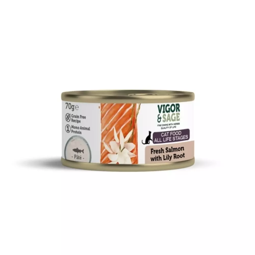 Vigor & Sage Fresh Salmon & Lily Root Kattemat -12 x70G Can Lily Root & Fresh Salmon Cat Food-70G Can 04260468179120