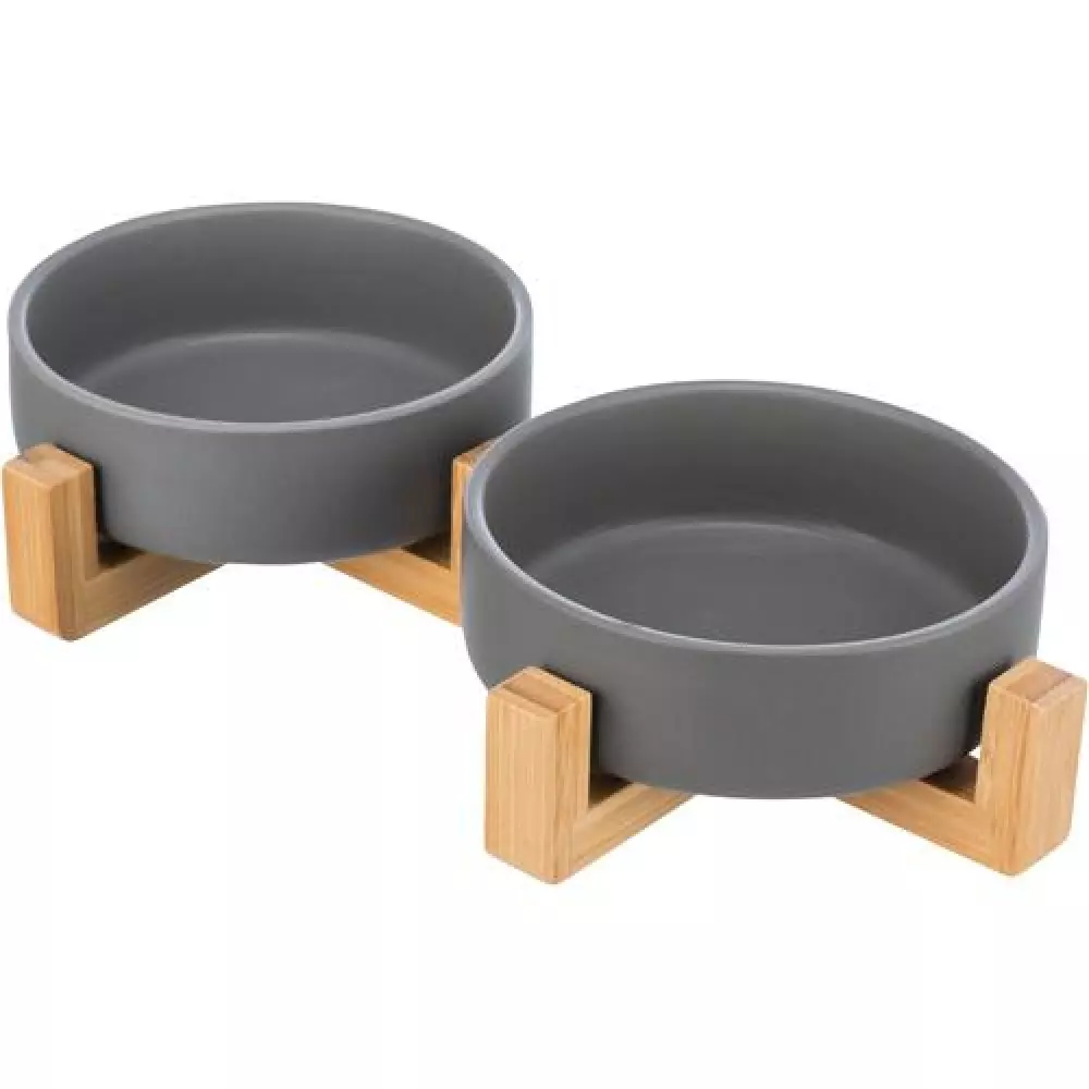 Bowl set, grey ceramic/wood 0,3liter