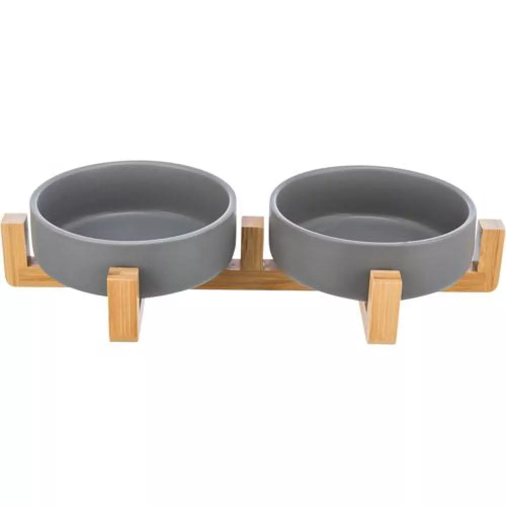 Bowl set, grey ceramic/wood 0,3liter