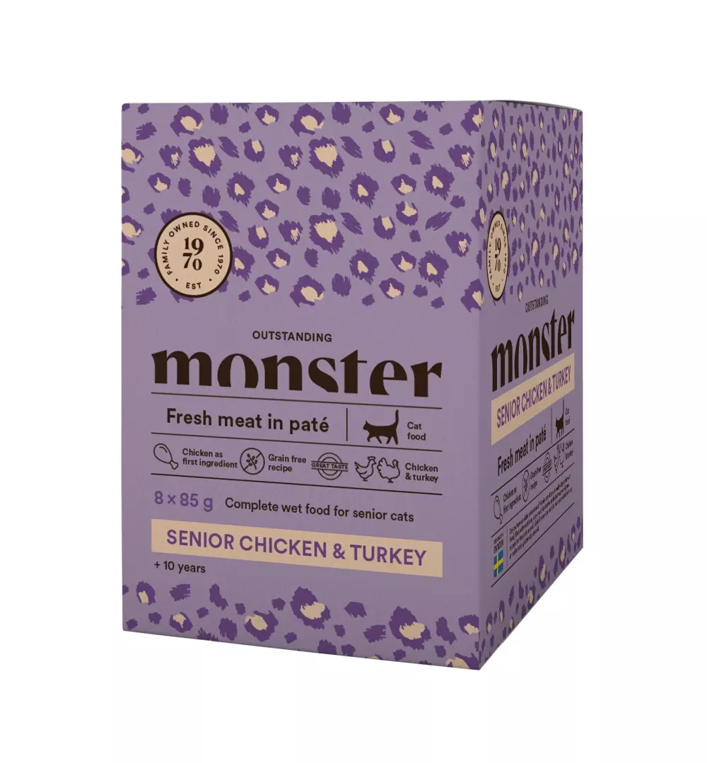 Monster Cat Pouches Senior Chicken/Turkey 85 g (8-pack), Kattemat, Monster