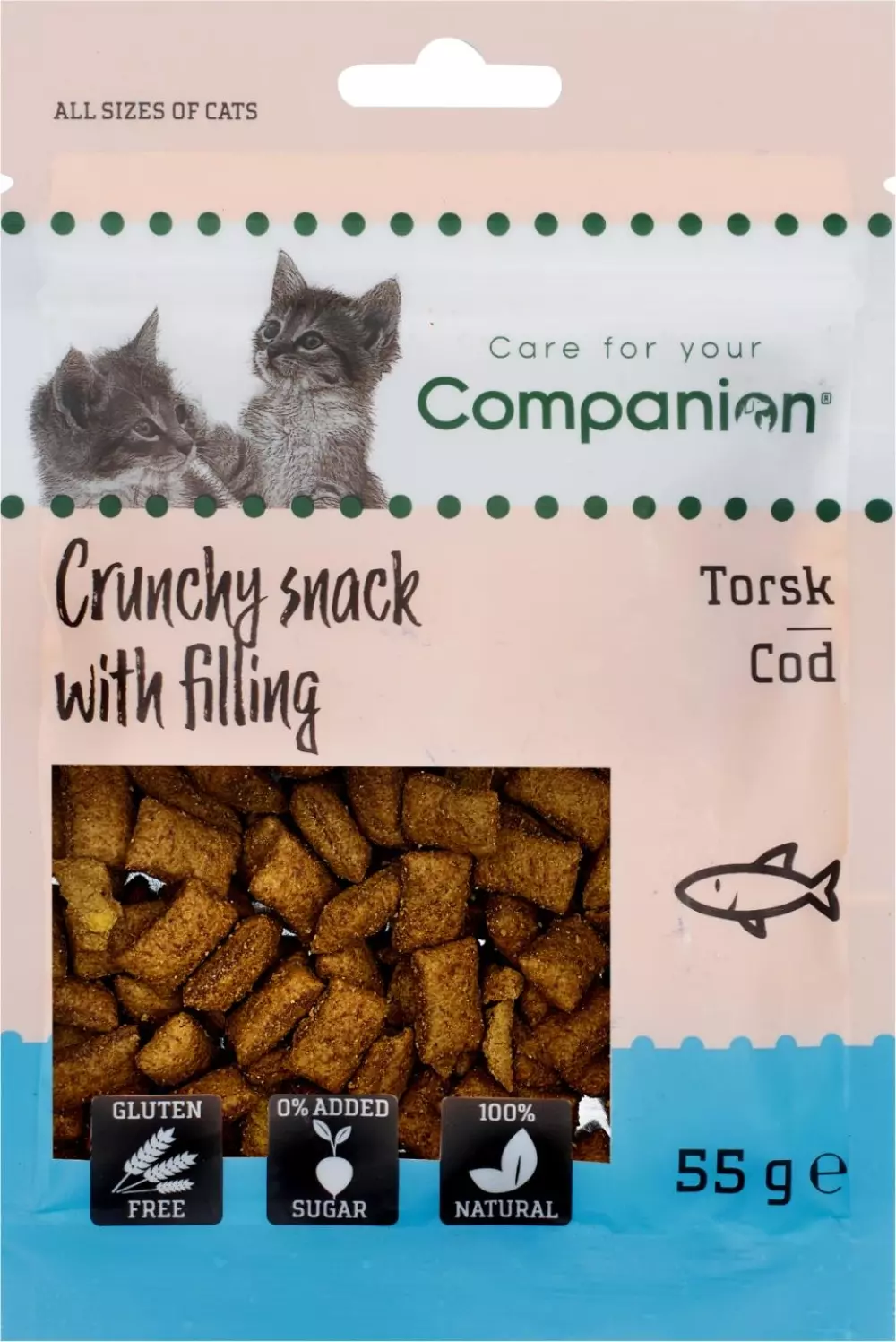 Companion cat crunchy snack with cod-filling, Katteutstyr, Kattegodbiter