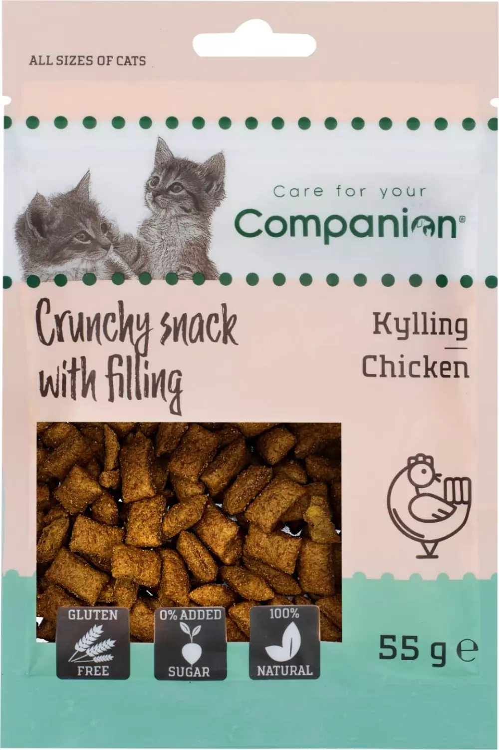 Companion cat crunchy snack with chicken filling, Katteutstyr, Kattegodbiter